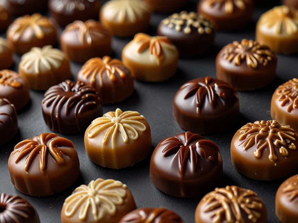 Lyxiga handgjorda praliner i olika varianter